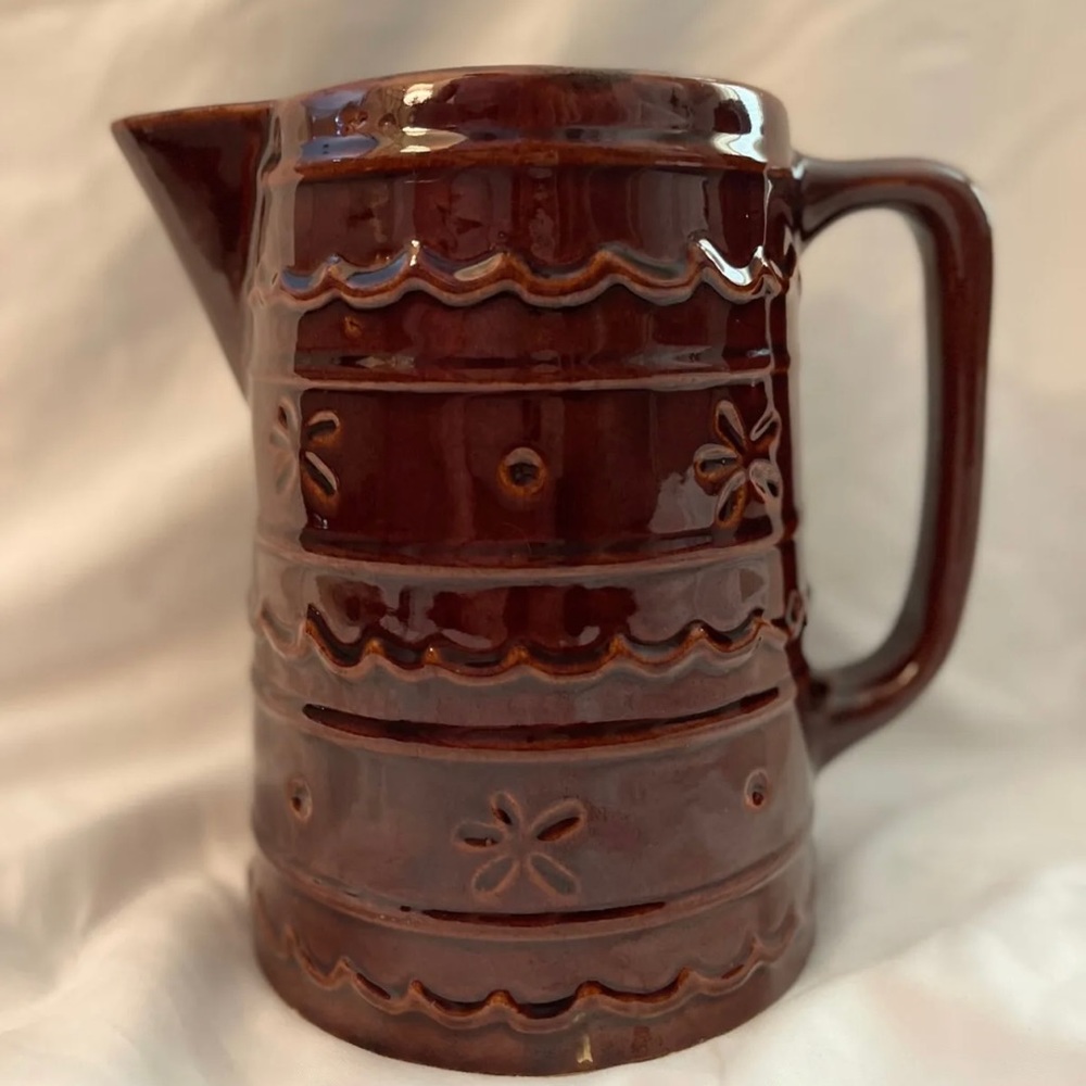Vintage Marcrest Stoneware Oven Proof "Daisy Dot" Brown Glazed Pitcher c. 1950's